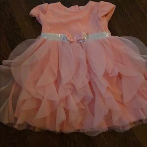 Baby girl pink dress with silver bow